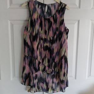 Watercolor Blur Flowy Hi Low Tank Top Blouse